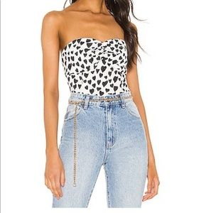Cow/heart print strapless superdown top!